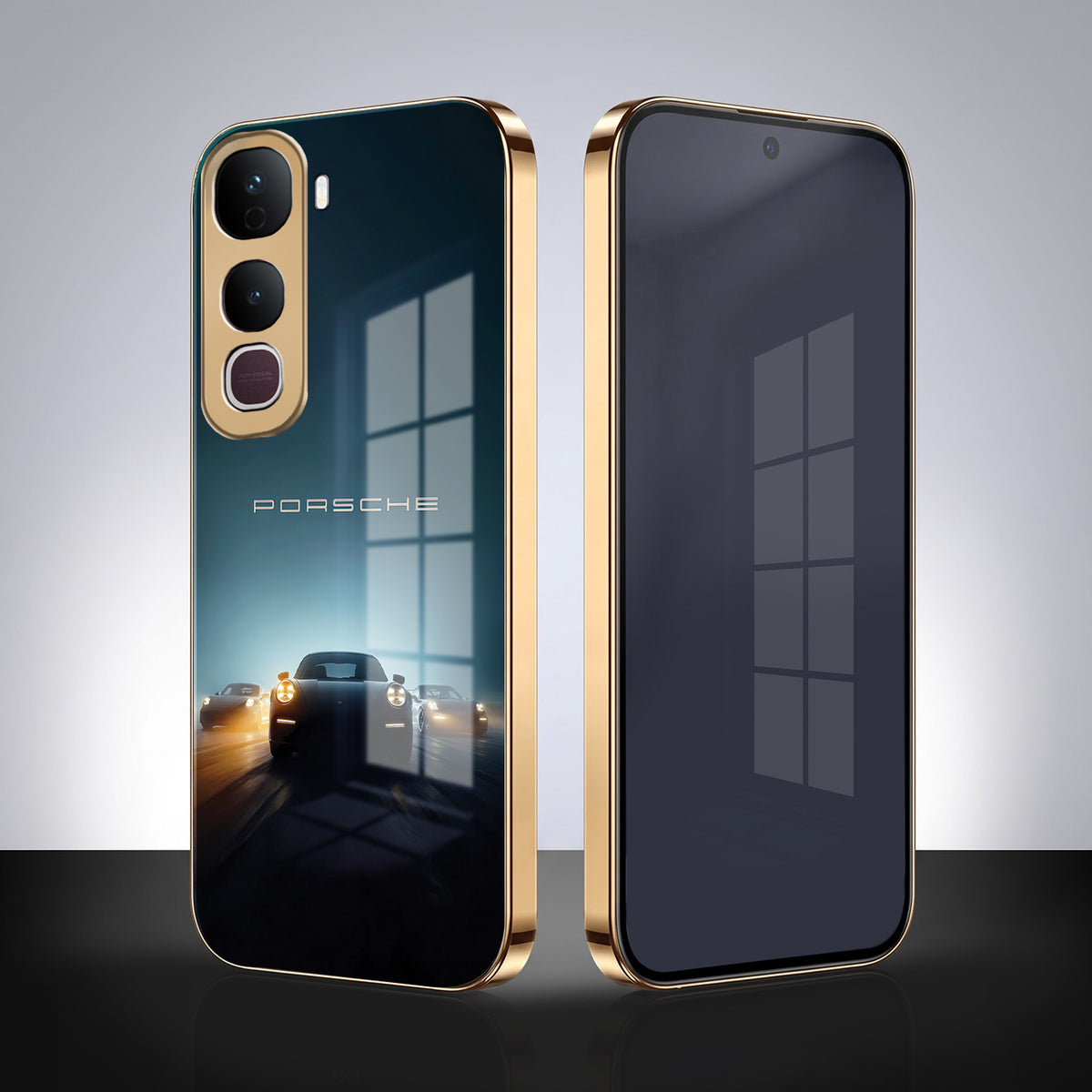 Vivo Y400 Pro Porsche Luxury Gold Electroplated Glass Phone Back Case