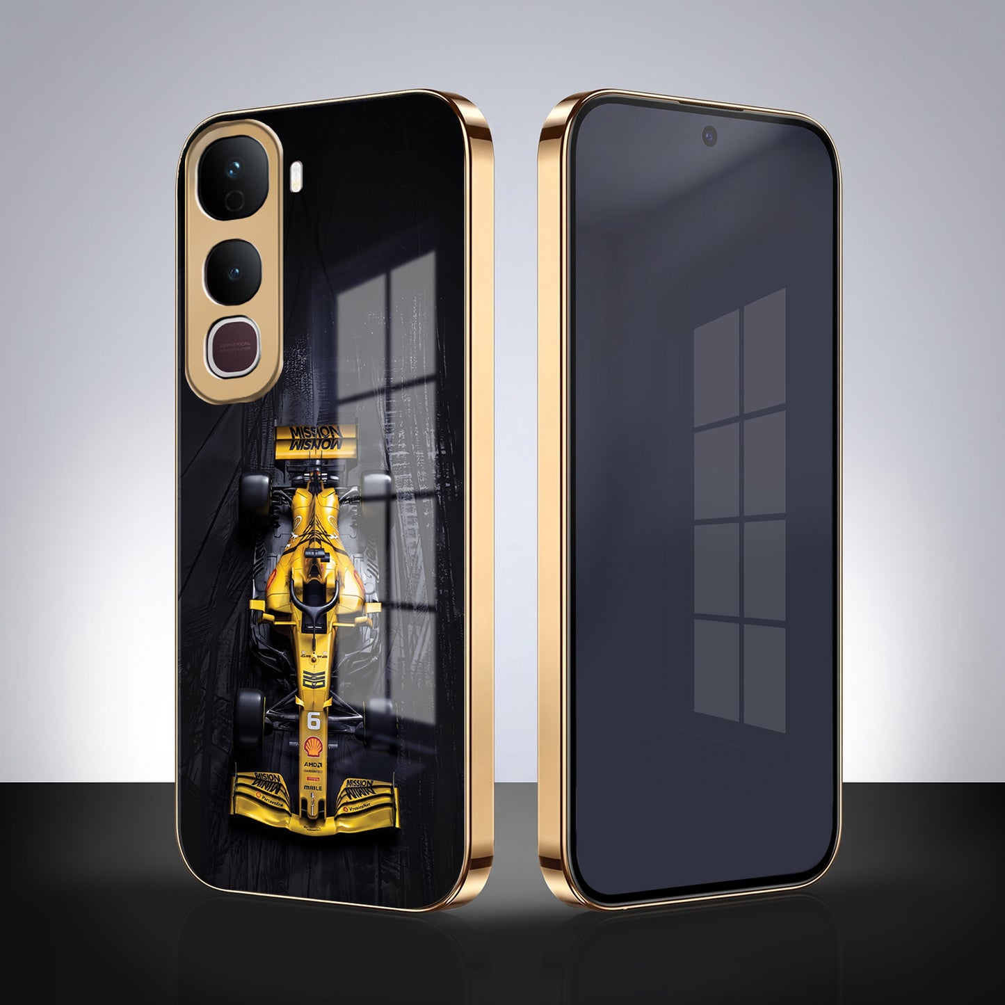 Vivo Y400 Pro 5G F1 Racing Car Gold Electroplated Glass Phone Back Case