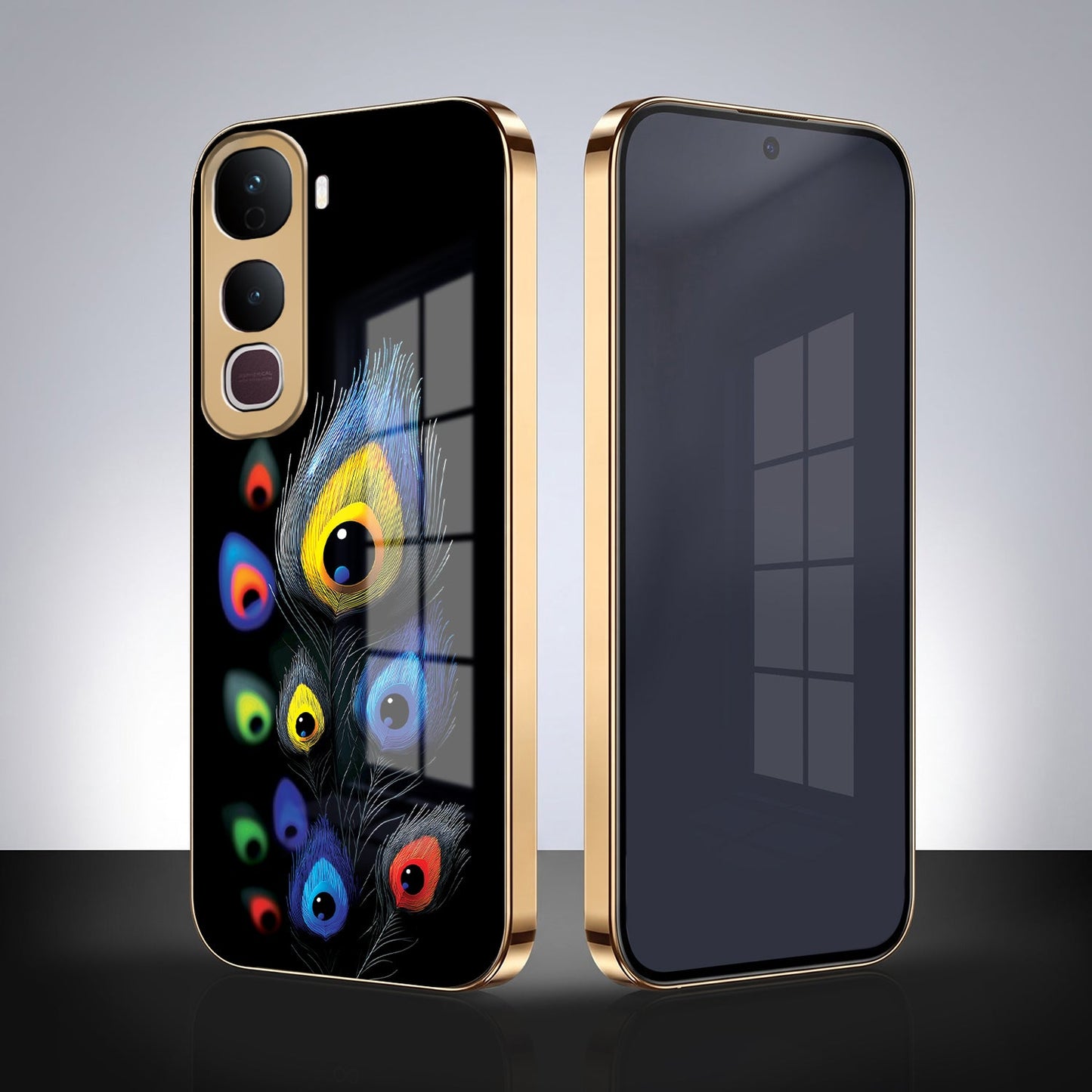 Vivo Y400 Pro 5G Premium Peacock Feather Gold Electroplated Glass Phone Back Case
