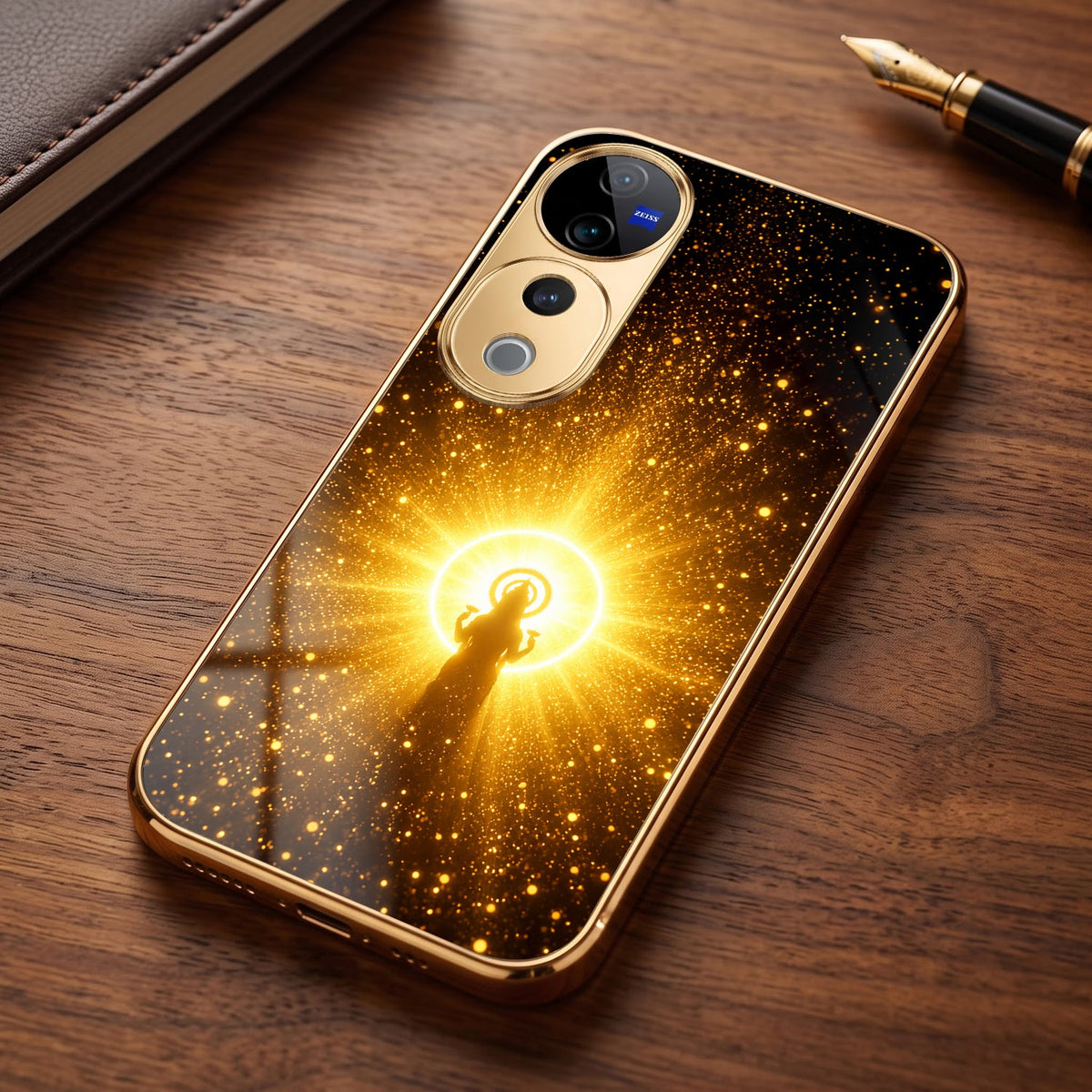 Vivo V40 Pro 5G Lakshmi Sacred Gold Electroplated Glass Phone Back Case