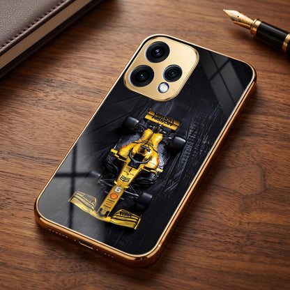 Oppo Reno 15 5G F1 Racing Car Gold Electroplated Glass Phone Back Case