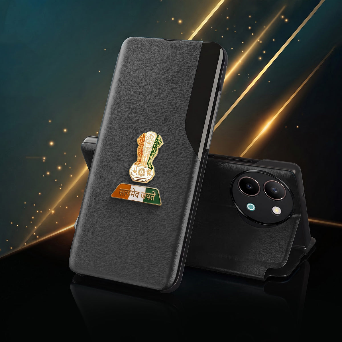 Vivo Y58 5G Premium Tri-Color Satyamev Jayate Half Window Flip Case