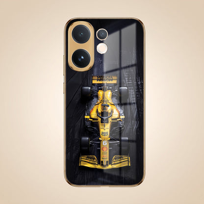 Vivo V60 5G F1 Racing Car Gold Electroplated Glass Phone Back Case
