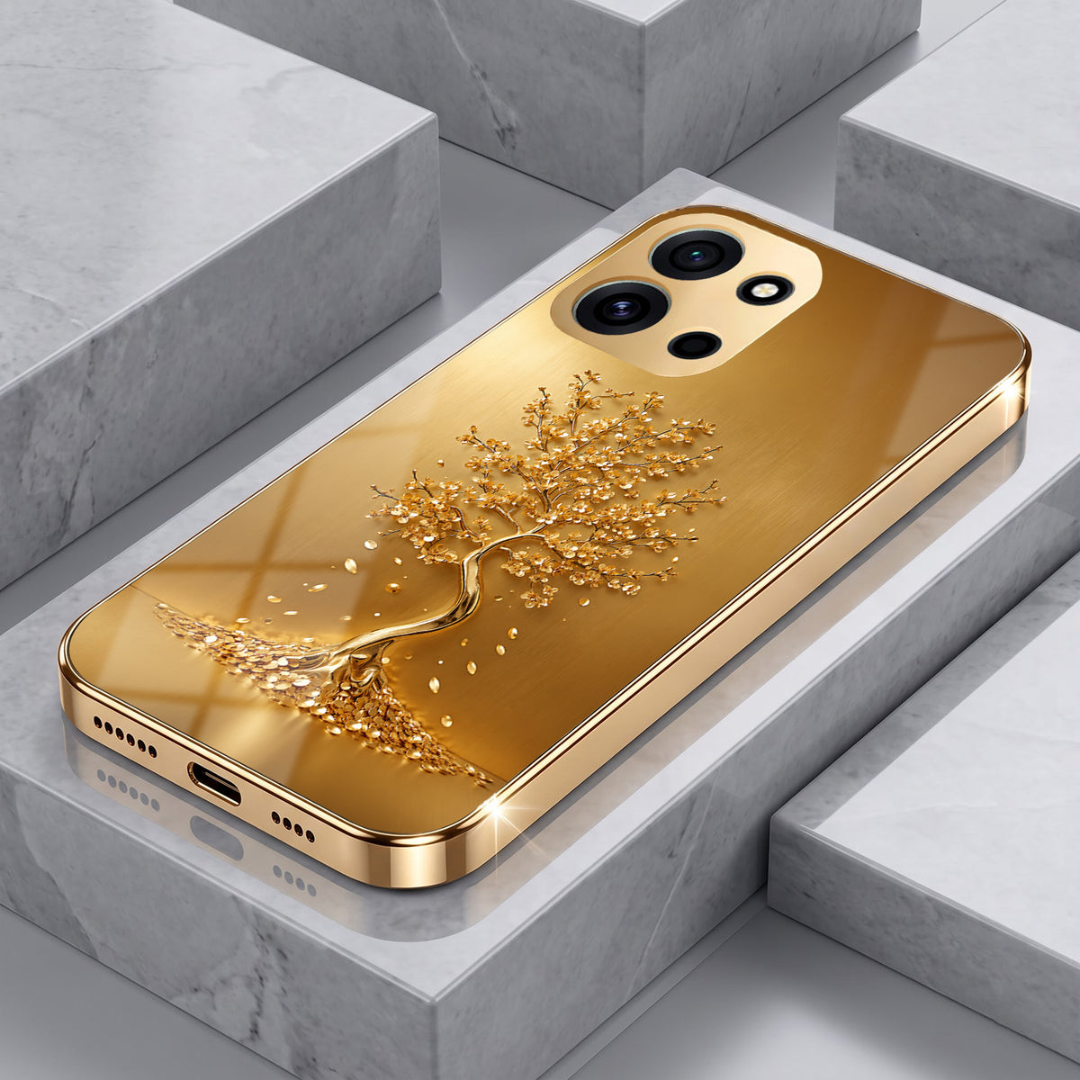 OnePlus Nord 6 5G Golden Tree Gold Electroplated Glass Phone Back Case