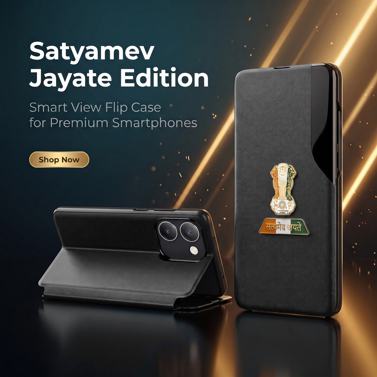 Vivo Y200 Pro 5G Premium Tri-Color Satyamev Jayate Half Window Flip Case