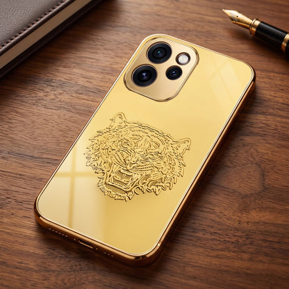 Oppo Reno 15 Pro Mini 5G Golden Tiger Face Gold Electroplated Glass Phone Back Case