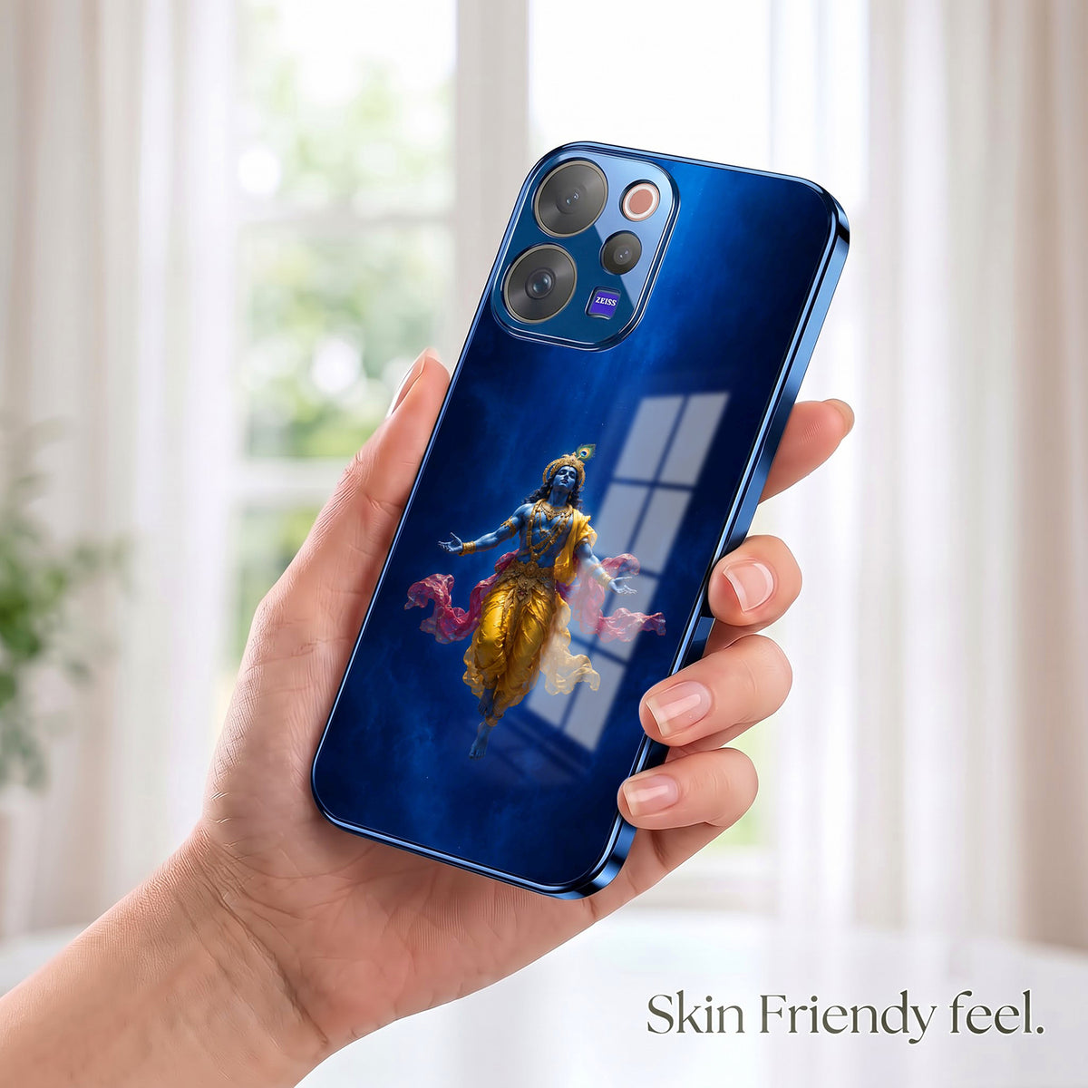 Vivo V70 5G Lord Krishna Blue Electroplated Glass Phone Back Case