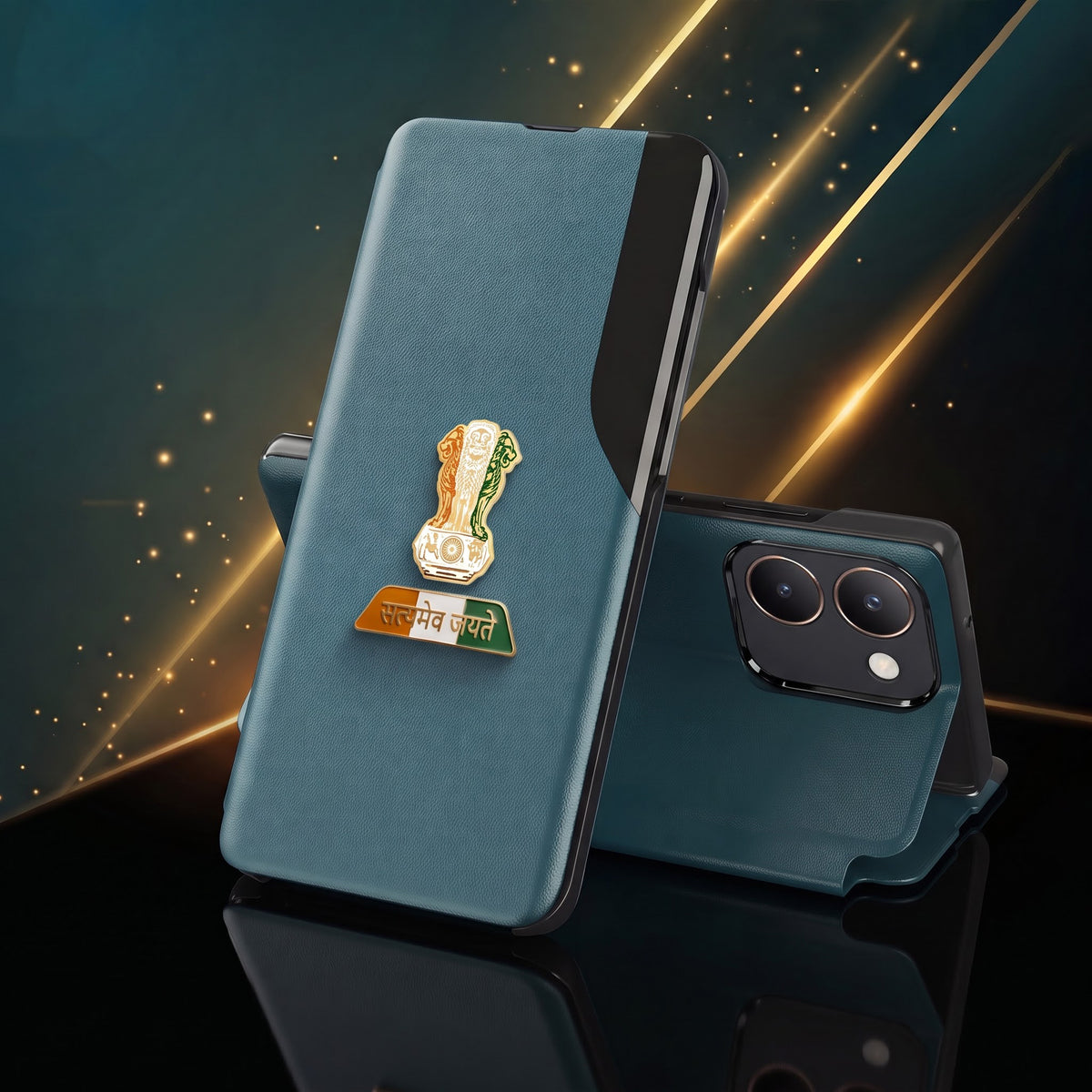 Vivo Y200 Pro 5G Premium Tri-Color Satyamev Jayate Half Window Flip Case