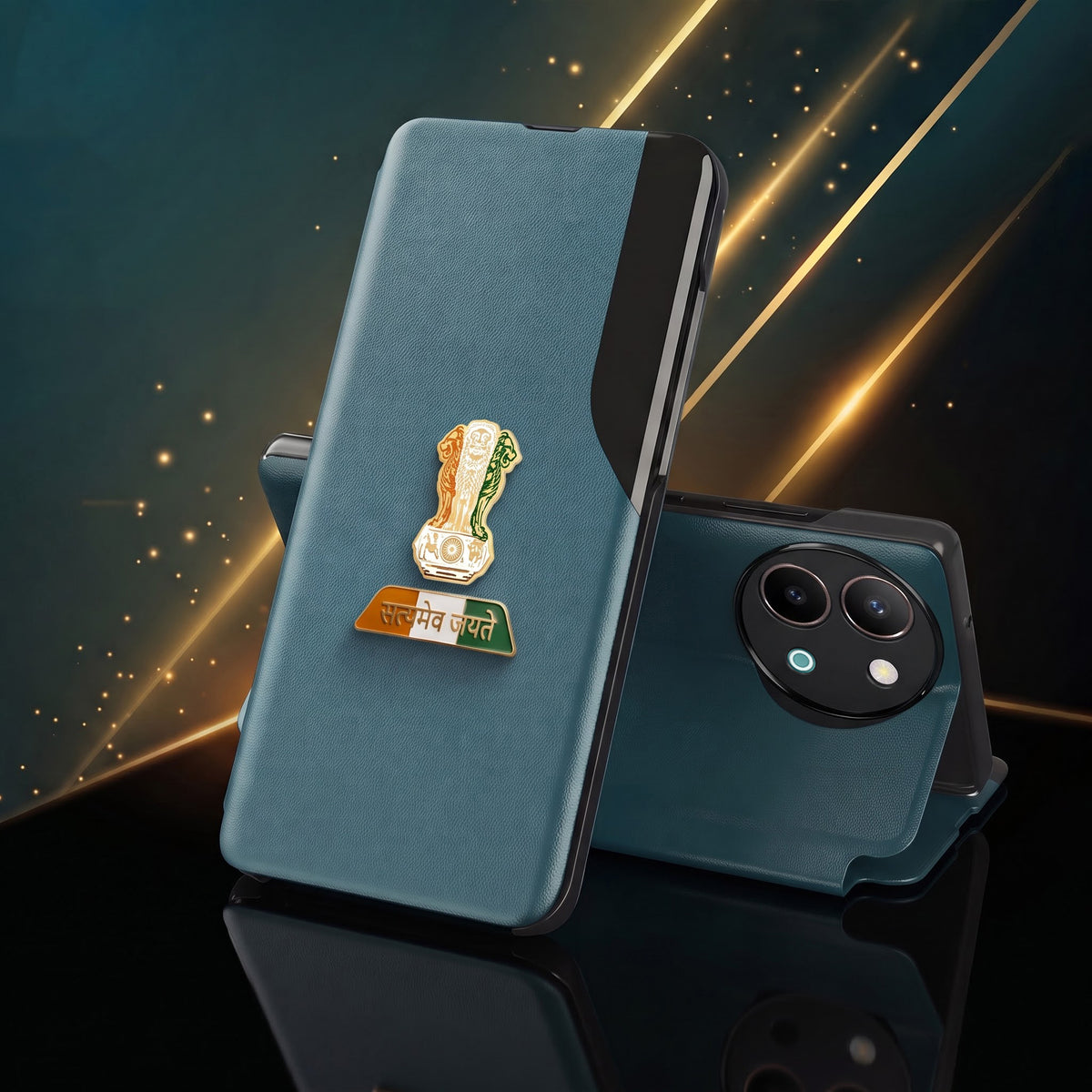 Vivo Y58 5G Premium Tri-Color Satyamev Jayate Half Window Flip Case