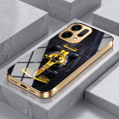 Oppo Reno 14 5G F1 Racing Car Gold Electroplated Glass Phone Back Case