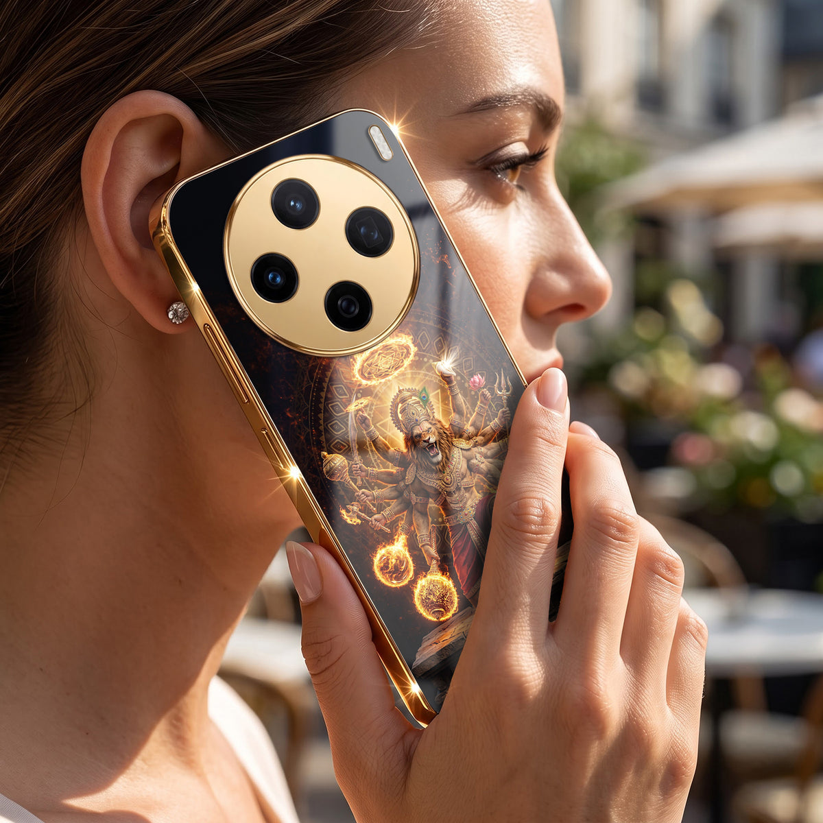 Vivo X200T 5G Lord Narasimha Gold Electroplated Glass Phone Back Case