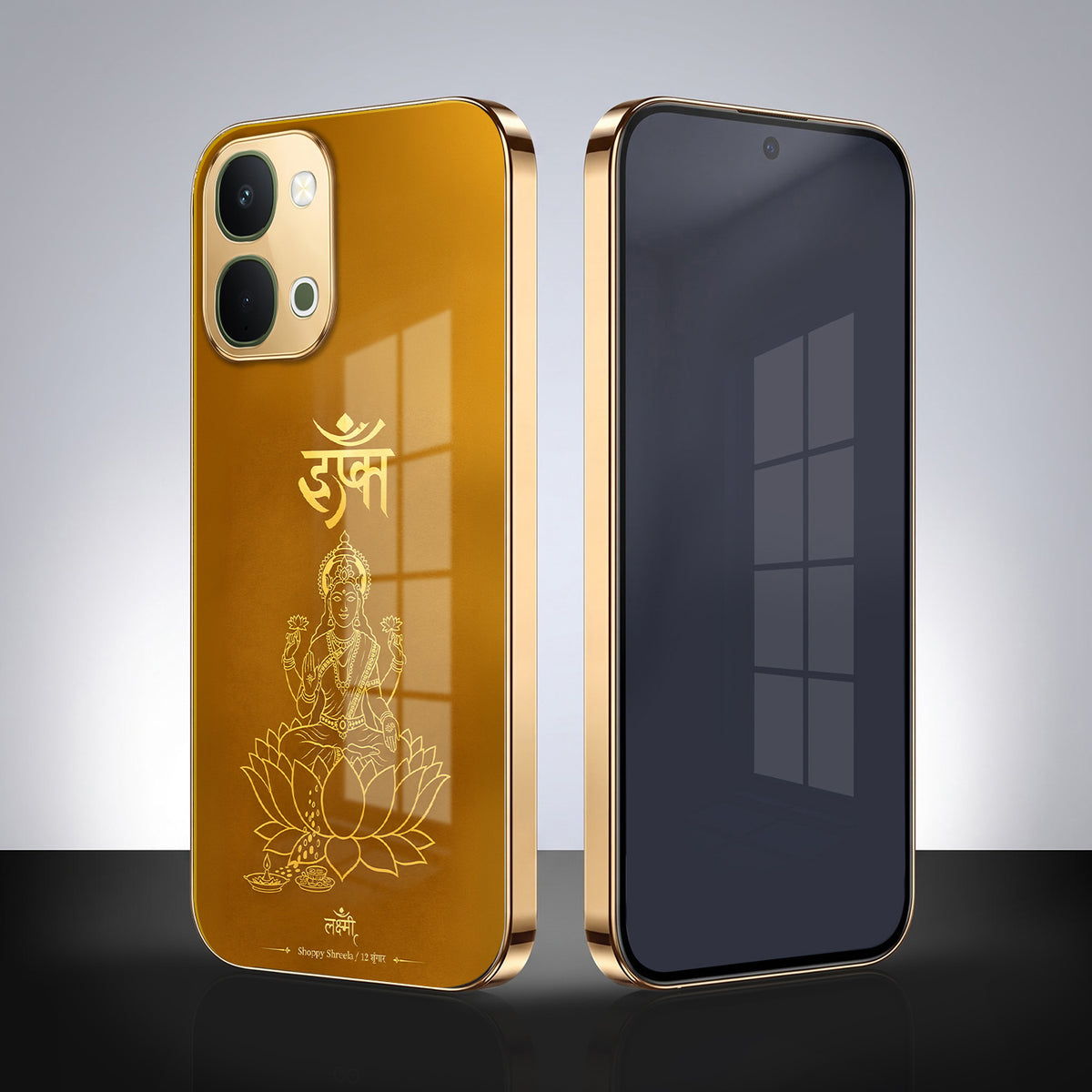 Vivo T5x 5G Shree Lakshmi Divine Gold Electroplated Glass Phone Back Case