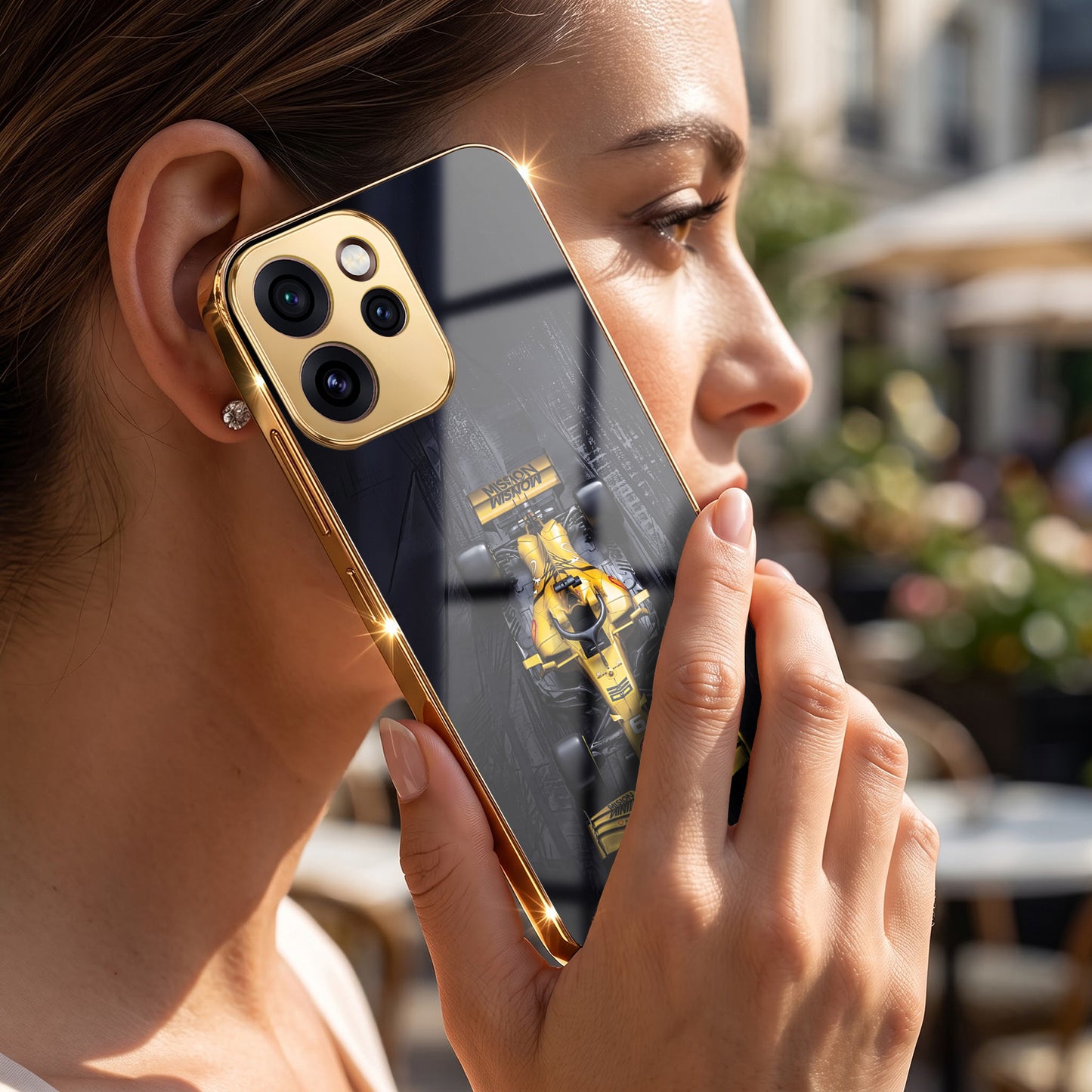 Oppo Reno 15 Pro Mini 5G F1 Racing Car Gold Electroplated Glass Phone Back Case