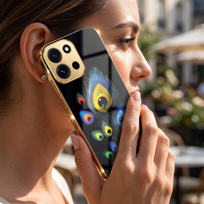 OnePlus Nord 6 5G Multi-Feather Peacock Gold Electroplated Glass Phone Back Case