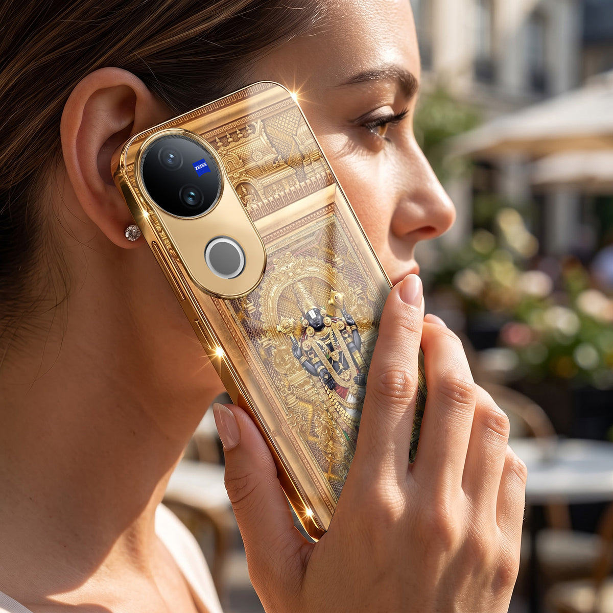 Vivo V50 5G Premium Heritage Gold Electroplated Glass Phone Back Case