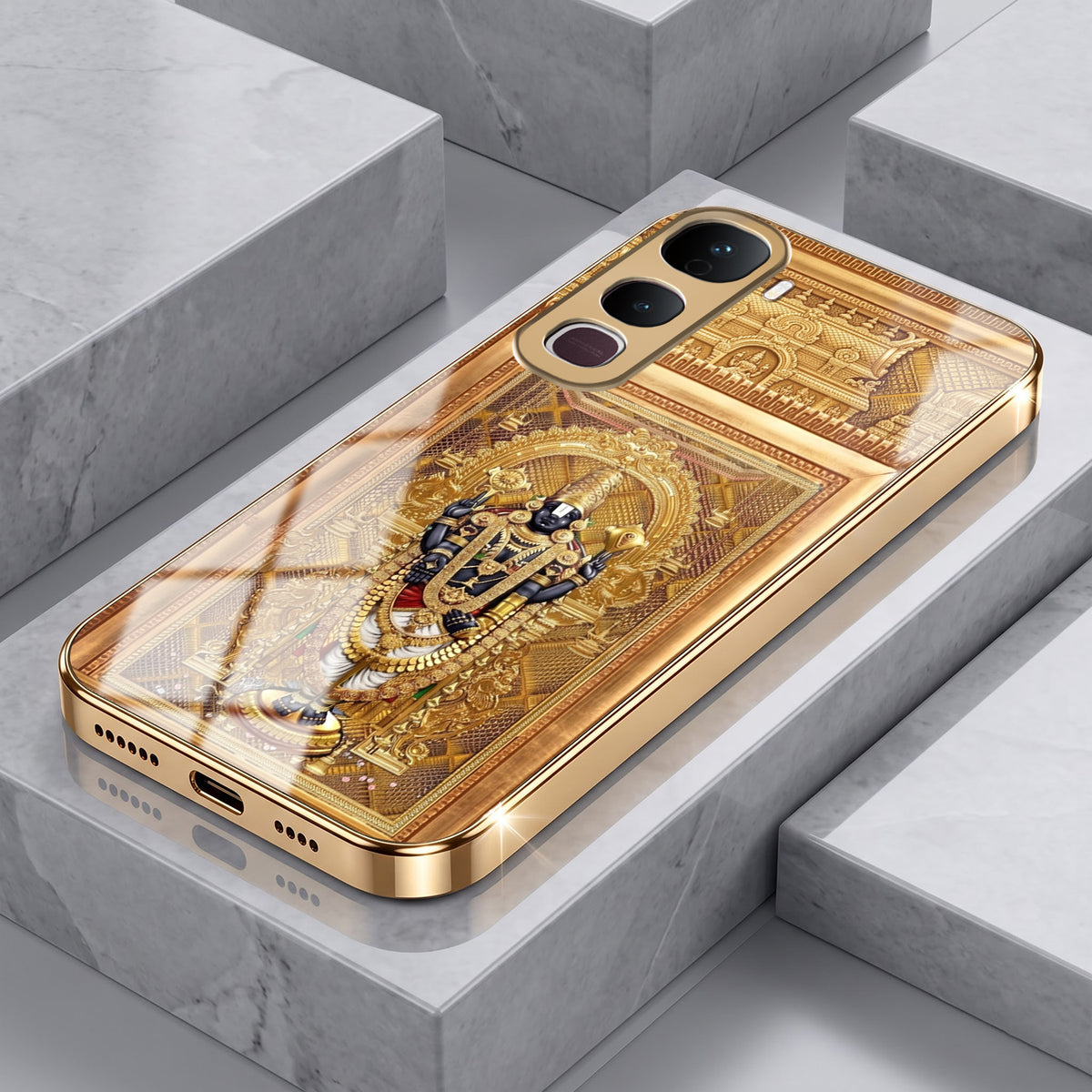 Vivo Y400 Pro 5G Premium Heritage Gold Electroplated Glass Phone Back Case