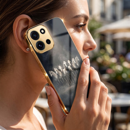 OnePlus Nord 6 5G Running Horses Gold Electroplated Glass Phone Back Case