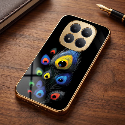 Redmi Note 15 Pro+ 5G Premium Peacock Feather Gold Electroplated Glass Phone Back Case