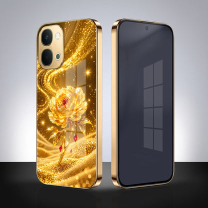 Vivo T5x 5G Golden Rose Elegance Gold Electroplated Glass Phone Back Case