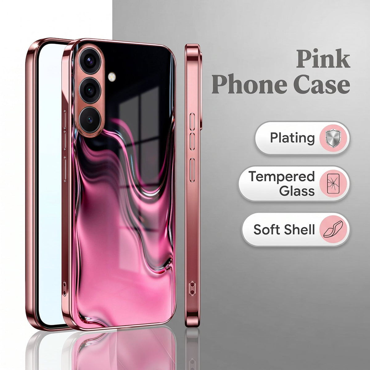 Samsung Galaxy A56 5G Liquid Wave Pink Electroplated Glass Phone Back Case