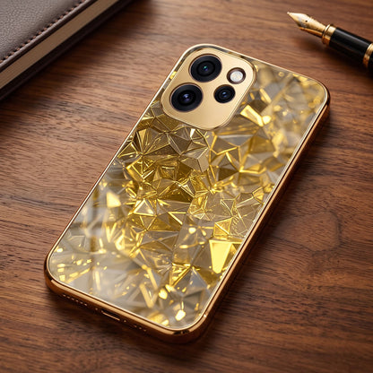 Oppo Reno 15 Pro Mini 5G Golden Diamond Shatter Gold Electroplated Glass Phone Back Case