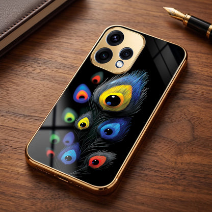 Oppo Reno 15 5G Premium Peacock Feather Gold Electroplated Glass Phone Back Case