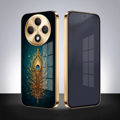 OPPO F27 Pro+ 5G Golden Peacock Feather Gold Electroplated Glass Phone Back Case