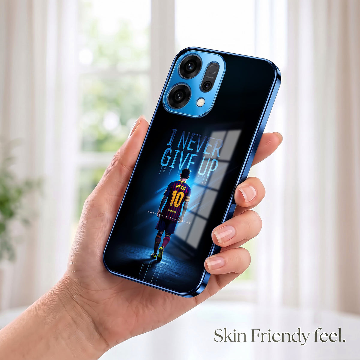 Oppo Reno 14 5G Never Give Up Blue Electroplated Glass Phone Back Case
