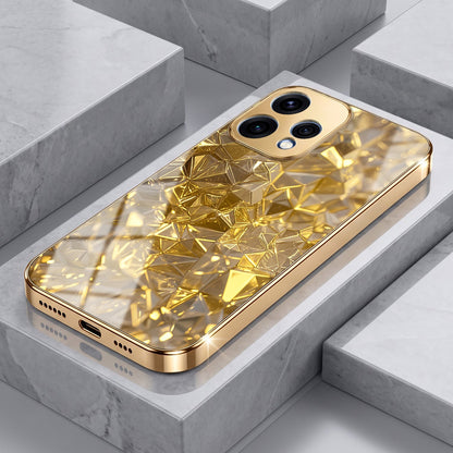 Oppo Reno 15 5G Golden Diamond Shatter Gold Electroplated Glass Phone Back Case
