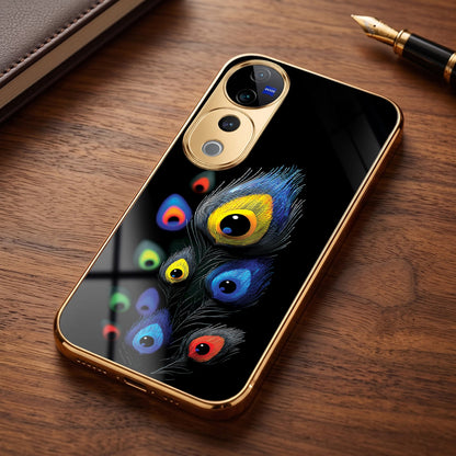Vivo V40 Pro 5G Premium Peacock Feather Gold Electroplated Glass Phone Back Case