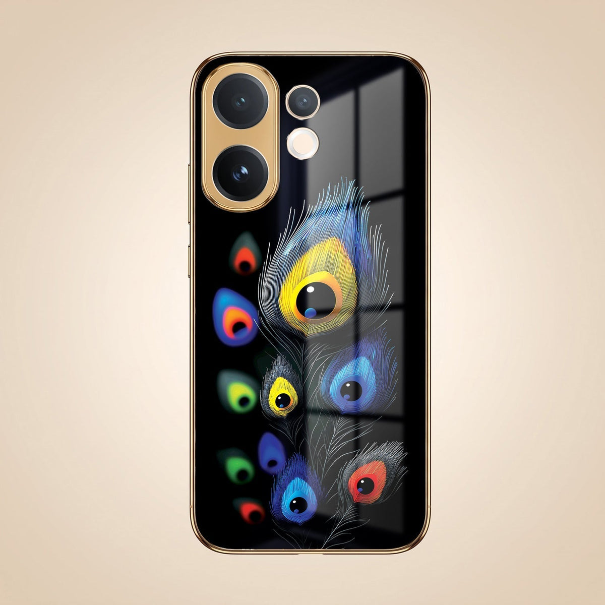 Vivo T4 Pro 5G Multi-Feather Peacock Gold Electroplated Glass Phone Back Case