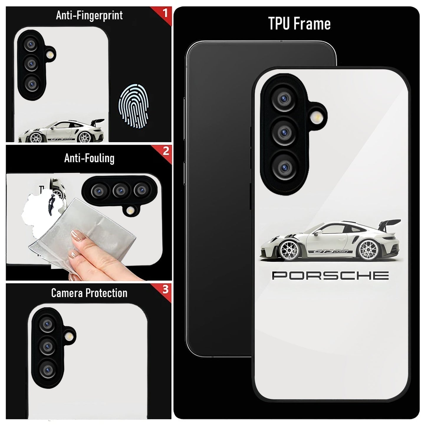 Samsung Galaxy A56 Premium Acrylic Shockproof Glass Back Case (White Porsche)