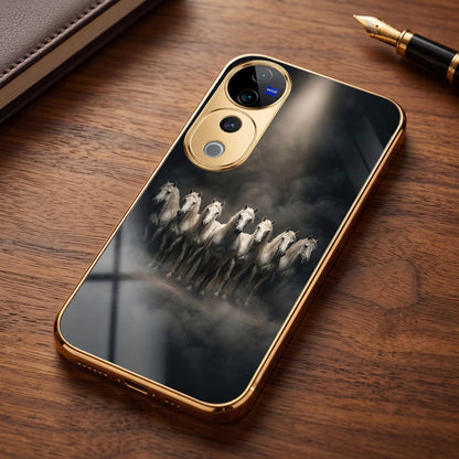 Vivo V40 Pro 5G Running Horses Gold Electroplated Glass Phone Back Case