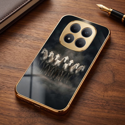 Redmi Note 15 Pro+ 5G Running Horses Gold Electroplated Glass Phone Back Case