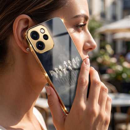 Oppo Reno 15 Pro Mini 5G Running Horses Gold Electroplated Glass Phone Back Case
