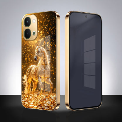 Vivo T5x 5G Golden Horse Sparkle Gold Electroplated Glass Phone Back Case