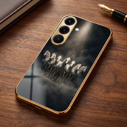 Samsung Galaxy A56 5G Running Horses Gold Electroplated Glass Phone Back Case