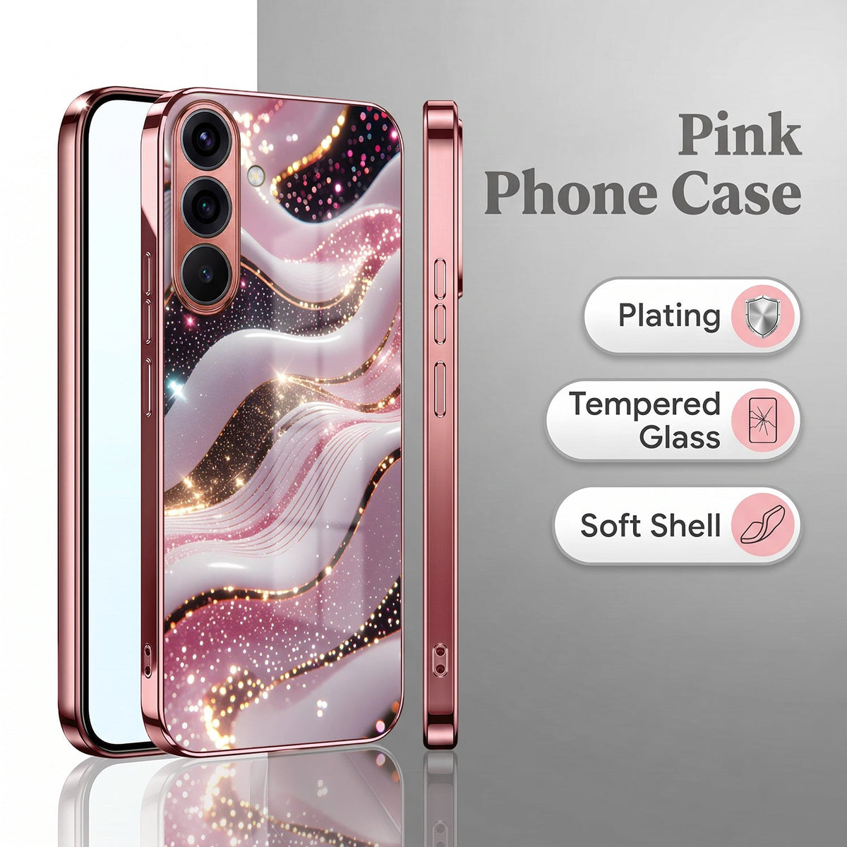 Samsung Galaxy A36 5G Midnight Pearl Wave Pink Electroplated Glass Phone Back Case