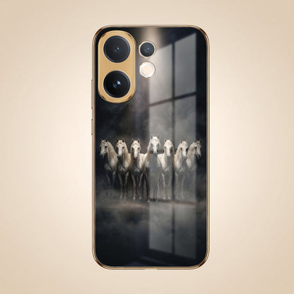Vivo V60 5G Running Horses Gold Electroplated Glass Phone Back Case