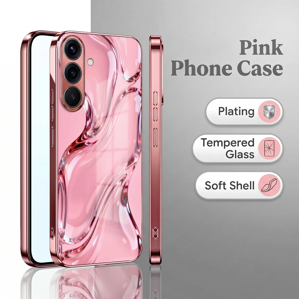 Samsung Galaxy A56 5G Crystal Wave Energy Pink Electroplated Glass Phone Back Case