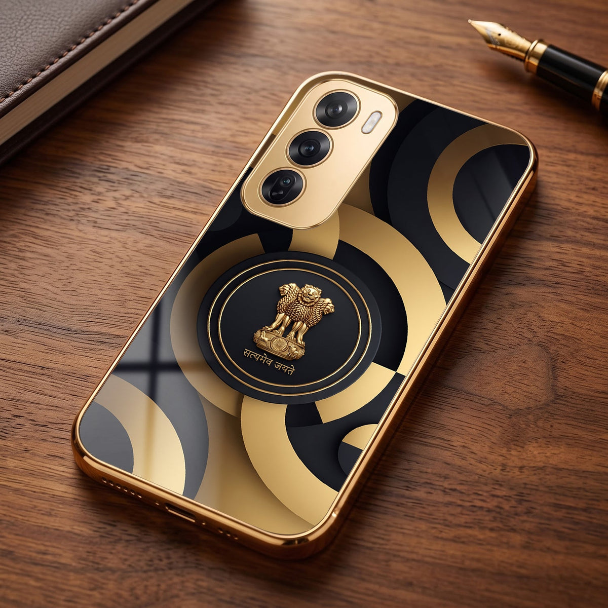 Oppo Reno 12 Pro 5G Royal Emblem Gold Electroplated Glass Phone Back Case