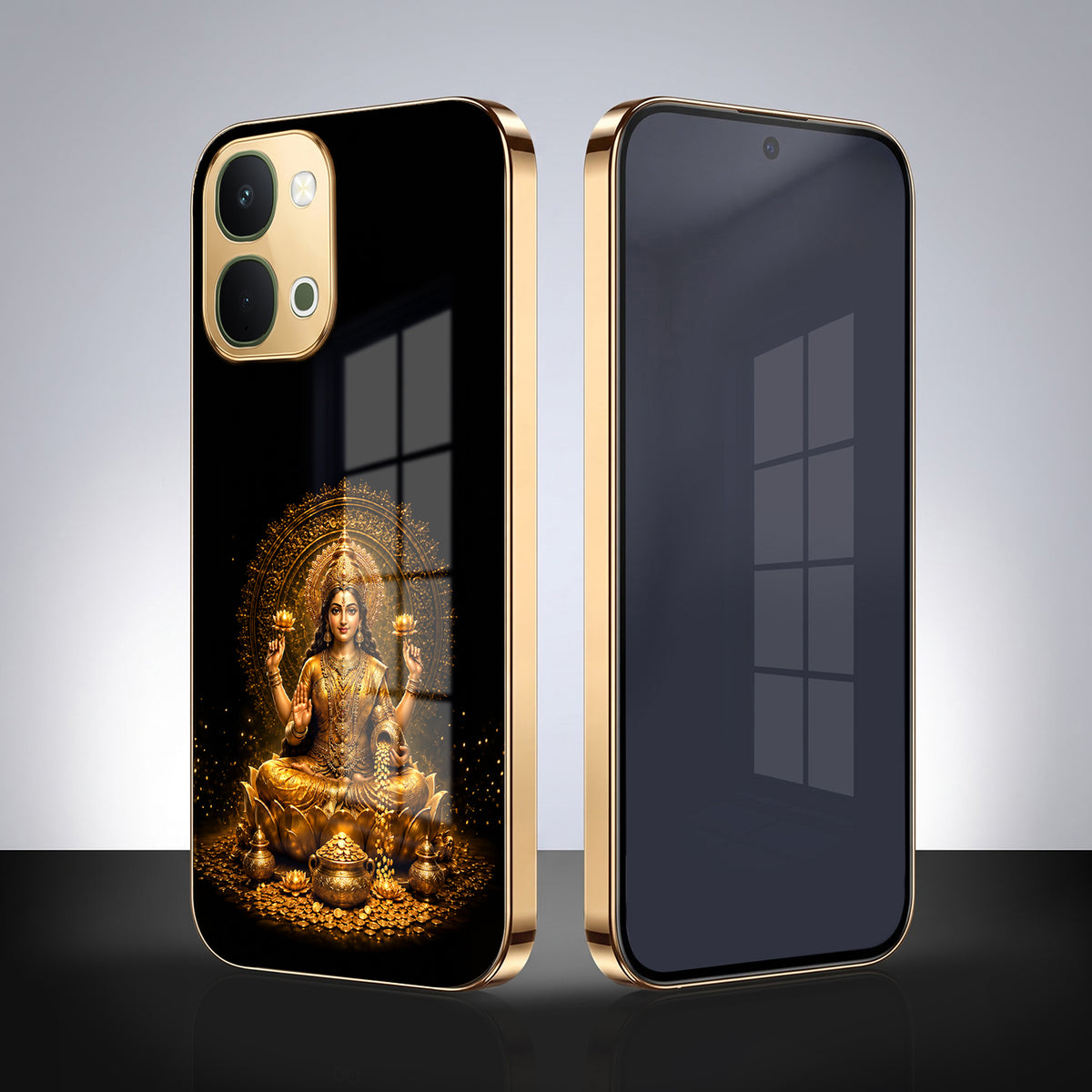Vivo T5x 5G Golden Maa Lakshmi Gold Electroplated Glass Phone Back Case