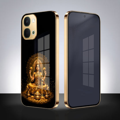 Vivo T5x 5G Golden Maa Lakshmi Gold Electroplated Glass Phone Back Case
