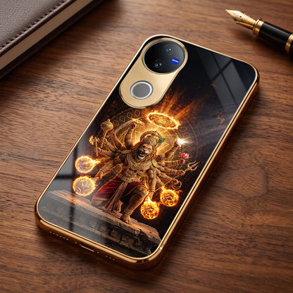 Vivo V50 5G Lord Narasimha Gold Electroplated Glass Phone Back Case