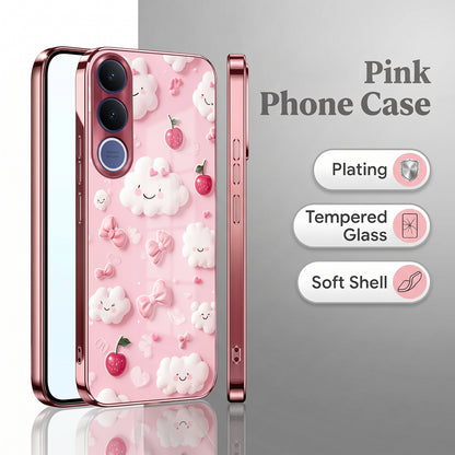 Vivo V70 FE 5G Luxury 3D Clouds Pink Electroplated Glass Phone Back Case