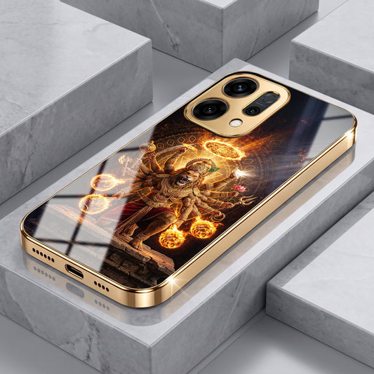 Oppo Reno 14 5G Lord Narasimha Gold Electroplated Glass Phone Back Case