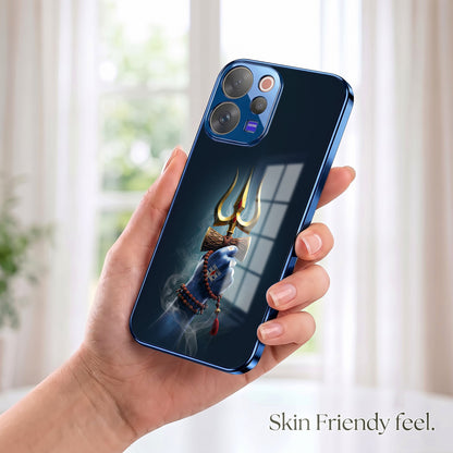 Vivo V70 5G Divine Shiva Trisul Blue Electroplated Glass Phone Back Case