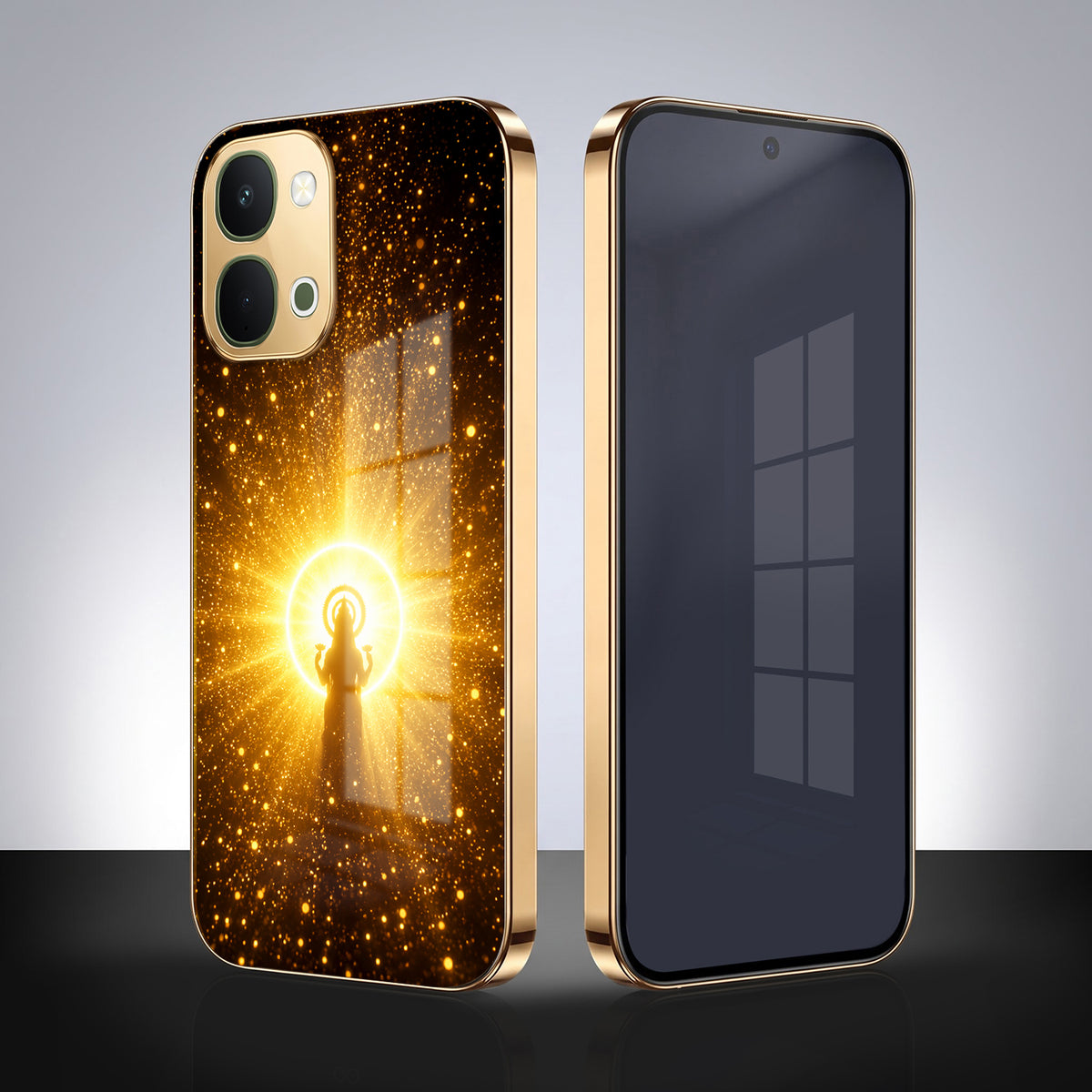 Vivo T5x 5G Lakshmi Sacred Gold Electroplated Glass Phone Back Case