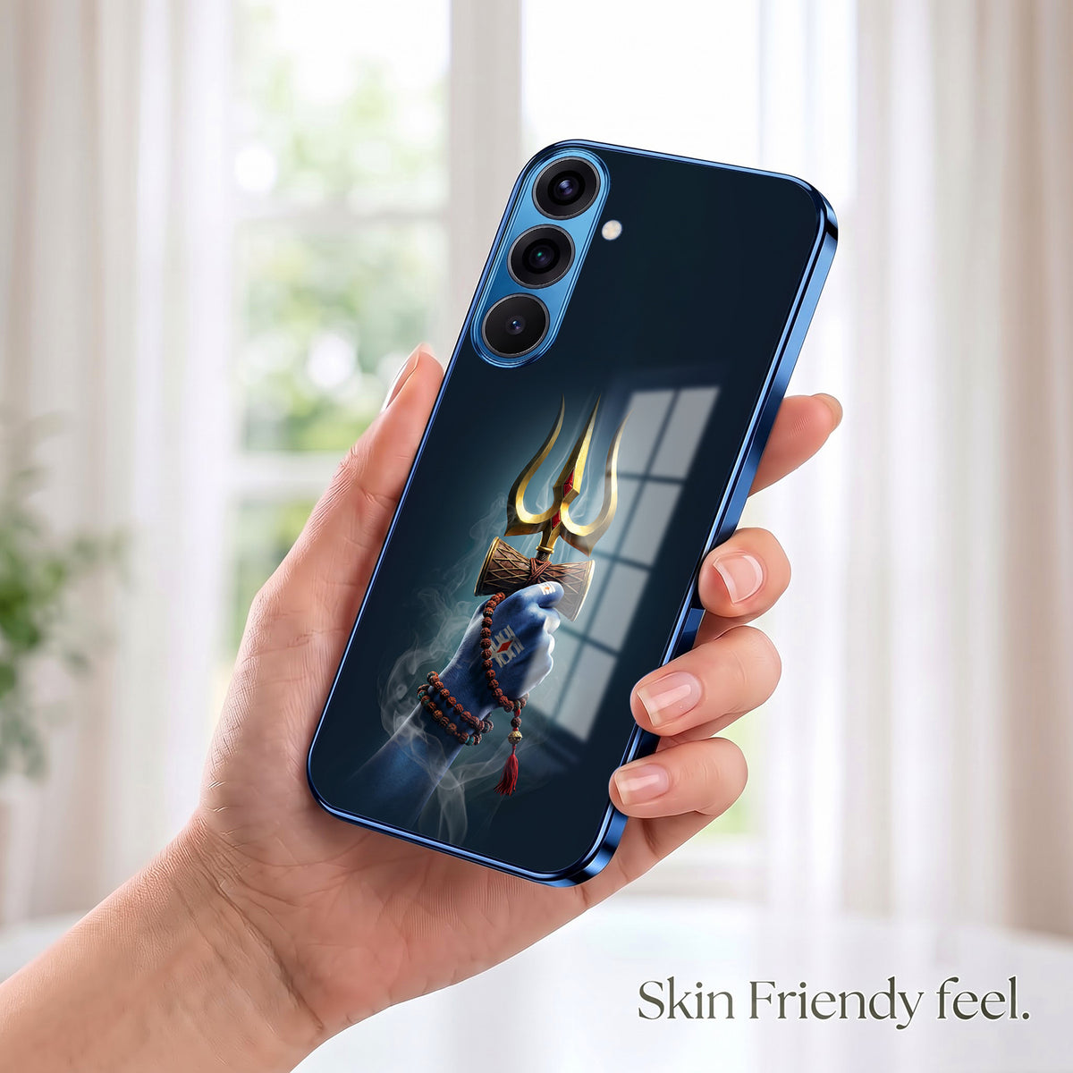 Samsung Galaxy A36 5G Divine Shiva Trisul Blue Electroplated Glass Phone Back Case