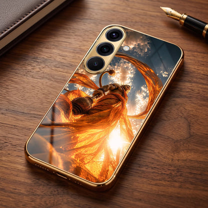 Samsung Galaxy A36 5G Divine Hanuman Gold Electroplated Glass Phone Back Case